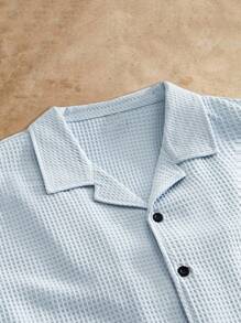 Manfinity VCAY Top Casual de Manga Curta, Suelta e Confortável com Padrão Xadrez Texturizado, Verão Masculino