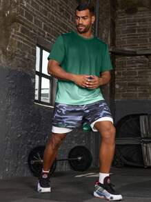 Gym Rark 大码男士渐变色圆领短袖休闲运动T恤 - 墨綠色 - 查看 6