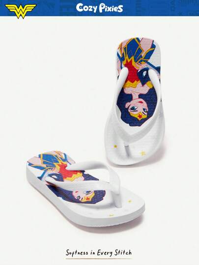 Cozy Pixies WONDER WOMAN X Cozy Pixies Casual Fun Pattern Outdoor Comfortable Non-Slip Beach Holiday Children Baby Slippers