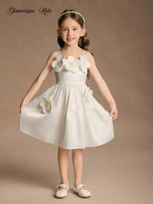 Glamorique Kids Vestido de Dama de Honra Floral para Meninas Jovens, Casamento, Florista, Rosa 3D, Apresentação de Festa, Adequado para Ocasiões Formais, Palco, Apresentação de Piano - Branco - Visão 4