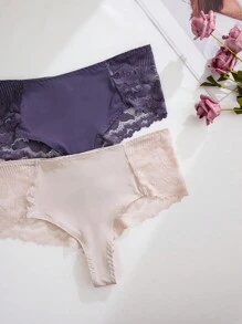 SHEIN Bộ 5 quần lót ren chắp vá, quyến rũ - Nhiều màu - Xem 6