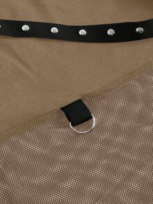 ROMWE Grunge Punk Punk Rivet Mesh Cutout Shoulder Women T-Shirt, Music Festival, Summer - Brown - View 3