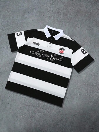 Prep Men's Polo Shirt, Striped Pattern Print Short Sleeve Polo Shirt, Sports College Style