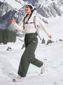 In My Nature Pantalones holgados para senderismo con estampado de letras y cordón en la cintura para mujeres