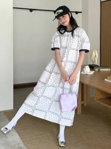 Dazy Kids 青少年/女孩花卉印花长袍，宽松休闲腰部连衣裙，秋季 - 白色 - 查看 7
