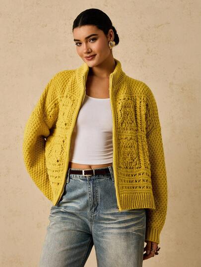 Travachic 大码女式温暖舒适毛绒针织拉链开衫，秋季休闲家居服