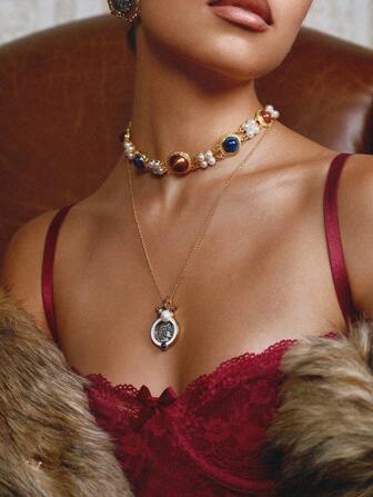 Glisma 1 pieza Collar chapado en oro de 18K, adecuado para fiesta, casual, concierto/festival, discoteca, lindo, lujo, boda, vacaciones, camping, texturizado, metálico, perla/nácar, Y2K/para mamá/mujer/niña/otoño/invierno/festival/vacaciones/dinero antiguo/Halloween