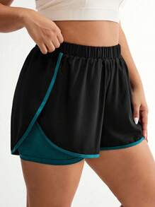 SHEIN Rhythm Era 大码撞色松紧腰夏季运动短裤毛衣短裤