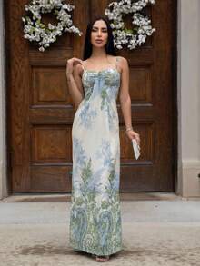 Carolina Barros Women's Summer Beach Vacation Maxi Dress Loose Dress Elegant Floral Print Spaghetti Strap Apricot Dress Summer Dresses For Women,Graduation,Teacher Outfits For Women,Teacher Dress - Multicolor - View 1