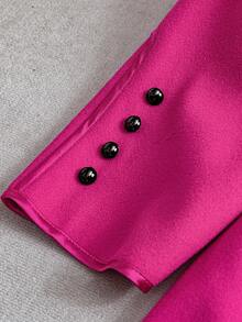 SHEIN Clasi 大码女式纯色做旧翻领长袖优雅羊毛大衣 - 玫紅色 - 查看 11