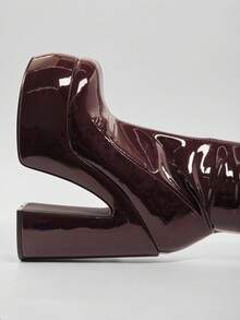 SHUZIA 女士时尚流畅设计漆皮PU及膝靴 - 巧克力棕 - 查看 7