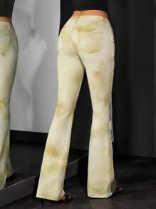 SHEIN Unity 大码复古花卉印花低腰修身喇叭牛仔裤 - 彩色 - 查看 6