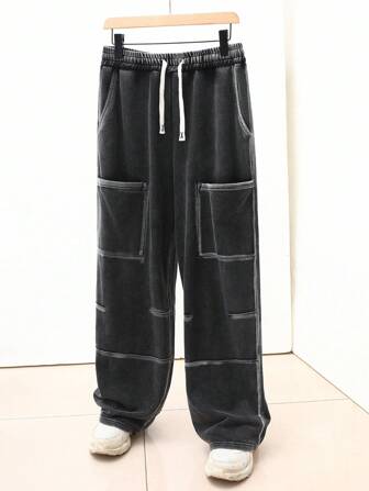 Street Life Pantalones de chándal holgados de estilo callejero americano con cintura elástica y cordón para hombres
