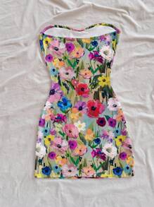 Dreamara Plus Size Women Retro Floral Print Mini Dress, Casual Vacation Style, Suitable For Beach, Summer,Corset Dress For Women,Summer Dresses For Women Chic Dress - Multicolor - View 2