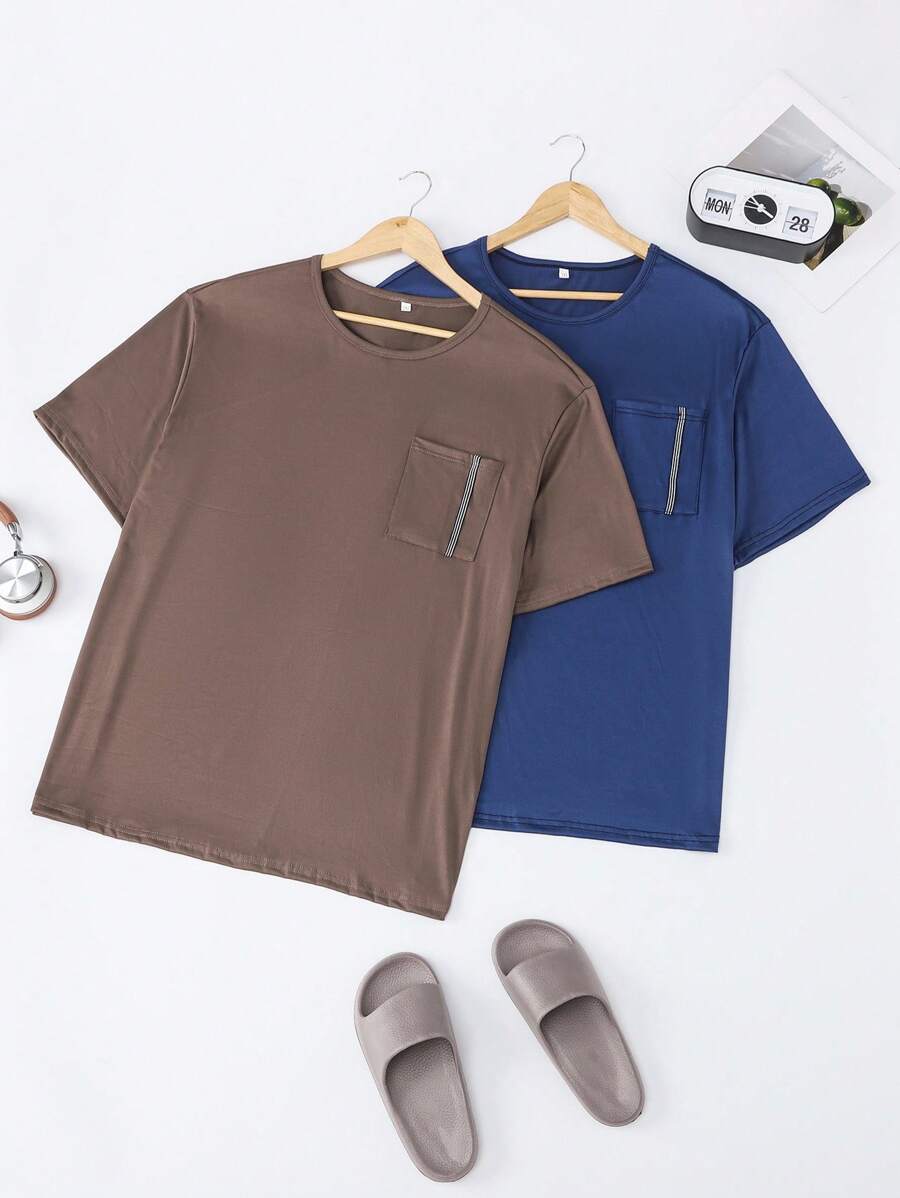 2pcs Comfortable Casual Lightweight Sports Quality T-Shirt, Loose Fit Sleepwear & Loungewear For Plus Size Men