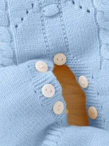 SHEIN Playful Pals Baby Girls Knit Jumpsuit With Vintage Twist Cord Collar, Long Sleeve Button Back Footied Jumpsuit, Soft & Comfy Suitable For Everyday, Outings, Travel, Vacation, Home, Daycare And Play