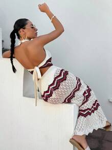 SHEIN Conjunto de top de cuello halter de punto y falda para mujeres