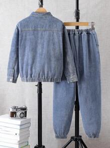 时尚休闲男童牛仔套装，复古两件套服装