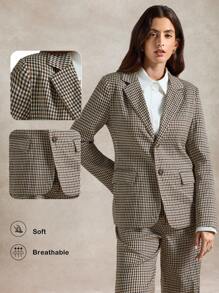 Briarwyn 女式格子翻领长袖西装外套和裤子休闲套装，秋季女装，返校季，复古风女式冬季夹克，复古女装 - 棕色 - 查看 2