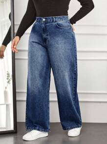 EURMUSE Jeans droits en coton 100% pour femmes en grandes tailles - Jean bleu - Voir 5
