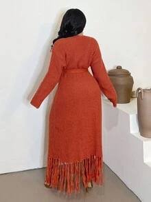 Maweii Halloween Plus Size Casual Solid Color Waist Tie Cardigans Fall Winter Cloth For Women - Orange - View 5