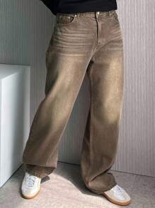 DAZY Jeans da uomo in stile vintage, colore marrone scuro, lavati e consumati, stile da strada, autunnali