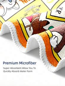 TOM & JERRY X SHEIN 字母和卡通图案海滩必备！柔软超强吸水超细纤维沙滩巾，提升你的海滩时光 - 橘色 - 查看 3