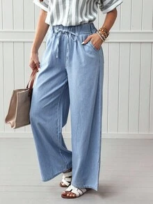 EMERY ROSE Jeans rectos de mujer con cintura elástica y holgados