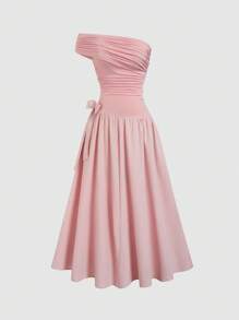 Sweetra Süßes Prinzessinnen-Stil Kleid in großen Größen mit Schleife an der Taille, minimalistisches Design