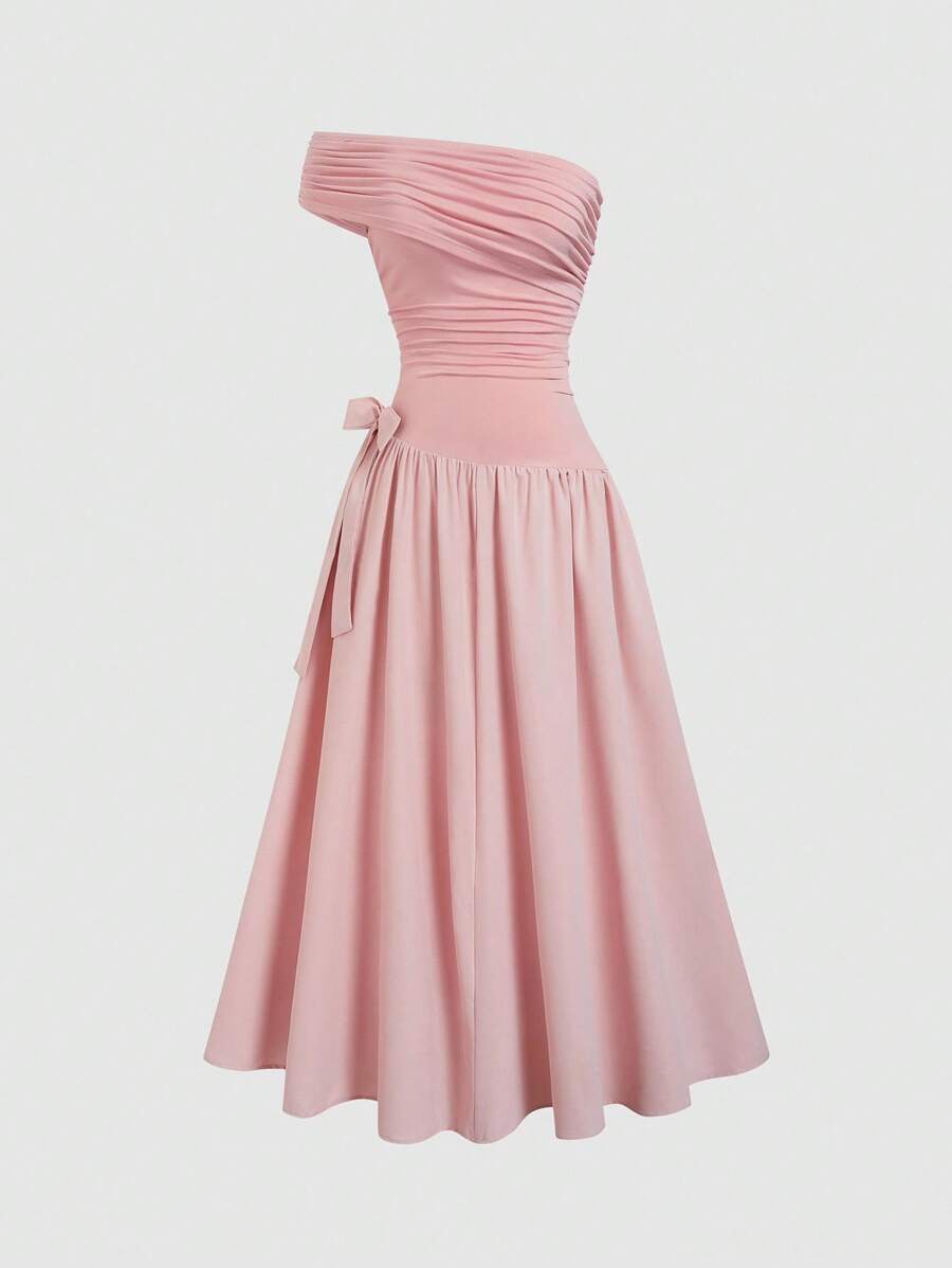 Sweetra Süßes Prinzessinnen-Stil Kleid in großen Größen mit Schleife an der Taille, minimalistisches Design