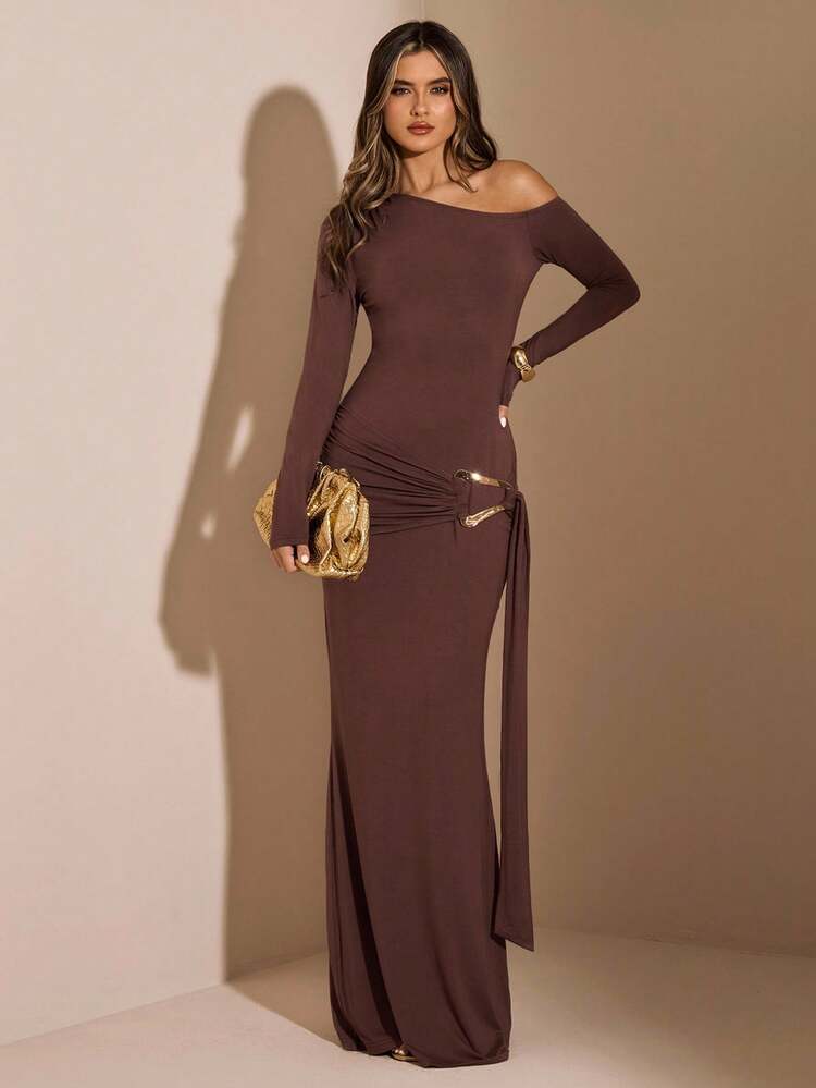 brown dress shein BAE Elegant Coffee Autumn Oblique Shoulder Bodycon Mermaid Dress,Long Sleeve Metal Button Ribbon Formal Wedding Guest Bridesmaid For Dining Sleeve Length auto:out-of-stock Buy ENDLESS SUMMER Harriet Color:CAPRI SOLEIL PAISLEY