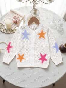 Kleine Mädchen Strickjacken & süßer Seestern Muster Hohlstrick Rundhals Pullover, weich & bequem geeignet für Alltag, Ausflüge, Reisen, Feiertage, Zuhause, Kinderstube, Spielen, Schule