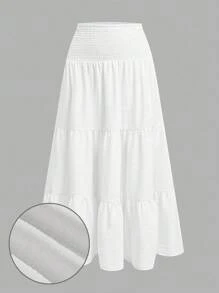 SHEIN MOD Váy xòe nhiều lớp màu trắng thường ngày dành cho nữ, thích hợp cho mùa hè, đa năng, thích hợp mặc hàng ngày, có dây rút ở eo - trắng - Xem 1