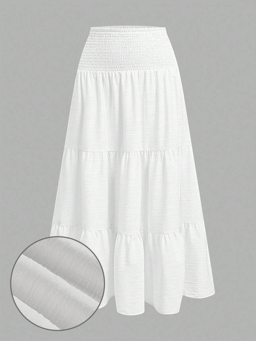 SHEIN MOD Váy xòe nhiều lớp màu trắng thường ngày dành cho nữ, thích hợp cho mùa hè, đa năng, thích hợp mặc hàng ngày, có dây rút ở eo - trắng - Xem 1