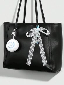 ROMWE Kawaii 3pcs Minimalist Cute Sweet Versatile High-Quality Blue Plush Fish Cake Swirl Resin Bow Flower Star + 80cm White Lace Headband Combo Set, DIY Keychain Bag Pendant, Suitable For Women, Daily Wear, Holiday Gift - Blue - View 6