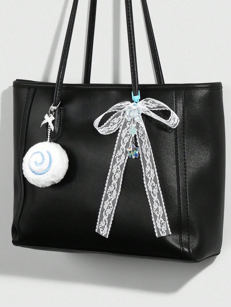 ROMWE Kawaii 3 st minimalistiska söta söta mångsidiga högkvalitativa blå plyschfiskkaka virvel harts rosett blomma stjärna + 80 cm vit spets pannband kombinationsset, gör-det-själv nyckelring väska hänge, lämplig för kvinnor, vardagskläder, högtidsgåva - Blå - Visa 6