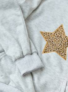 Elamini Áo hoodie họa tiết da báo thường ngày có họa tiết ngôi sao dành cho nữ - Màu Xám nhạt - Xem 4