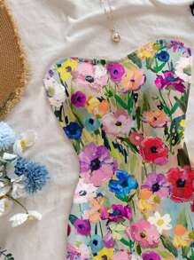 Dreamara Plus Size Women Retro Floral Print Mini Dress, Casual Vacation Style, Suitable For Beach, Summer,Corset Dress For Women,Summer Dresses For Women Chic Dress - Multicolor - View 7