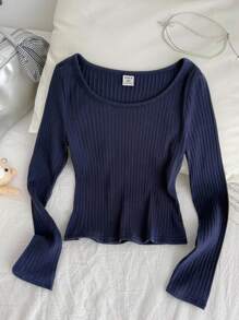 Koszulka z długim rękawem i prążkowanym ściągaczem dla dziewcząt w wieku 1/2 lat, elastyczna, dopasowana, uniwersalna, wygodna