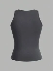 SHEIN EZwear 3 件套黑色、白色、灰色拼色休闲圆领露肩基本款背心，适合夏季 - 彩色 - 查看 8
