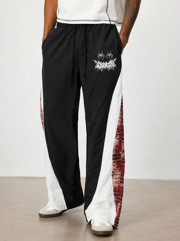 ROMWE MEN Street Life Men's Contrast Color Plaid Drawstring Waist Pants