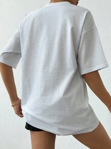 EURMUSE 100%Cotton Women's White T-Shirt With Rhinestones Detail - White - View 2