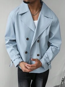 Manfinity Homme Herren Langarm Lässig einfarbiger Doppelreiher Trenchcoat, Frühling/Herbst leicht blauer Doppelreiher Trenchcoat, ein tolles Geschenk für deinen Freund, Rückkehr zur Schule Doppelreiher Baby Blau Anzug - Grau - Übersicht 3