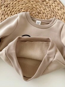 6 件套男婴/女婴休闲卡通熊印花圆领卫衣和宽松慢跑裤套装，室内外通用，加厚款，适合秋冬