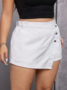 SHEIN EZwear Quần short denim cạp cao cổ điển cỡ lớn - trắng - Xem 6