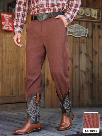 Manfinity Nomadique Pantalones casuales de pana de unicolor para hombre