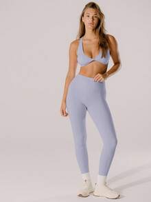 SHEIN Aralina-E Áo crop top cổ chữ V sâu hỗ trợ màu hồng pastel Leisurewear kèm túi - Màu Lilac Tím - Xem 10