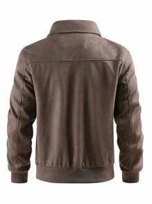 OTTIMOZO 秋季休闲百搭长袖拉链简约男士夹克 - 咖啡棕 - 查看 2