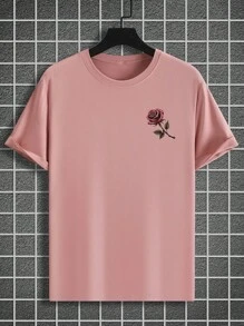 Manfinity LEGND Casual Loose Fit Daily Versatile Round Neck Short Sleeve T-Shirt For Plus Size Men - Pink - View 2