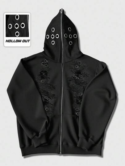 Street Life Men's KPOP Perforated Hollow Out Zipper Sweatshirt Sweatshirt Jacket, Autumn/Winter